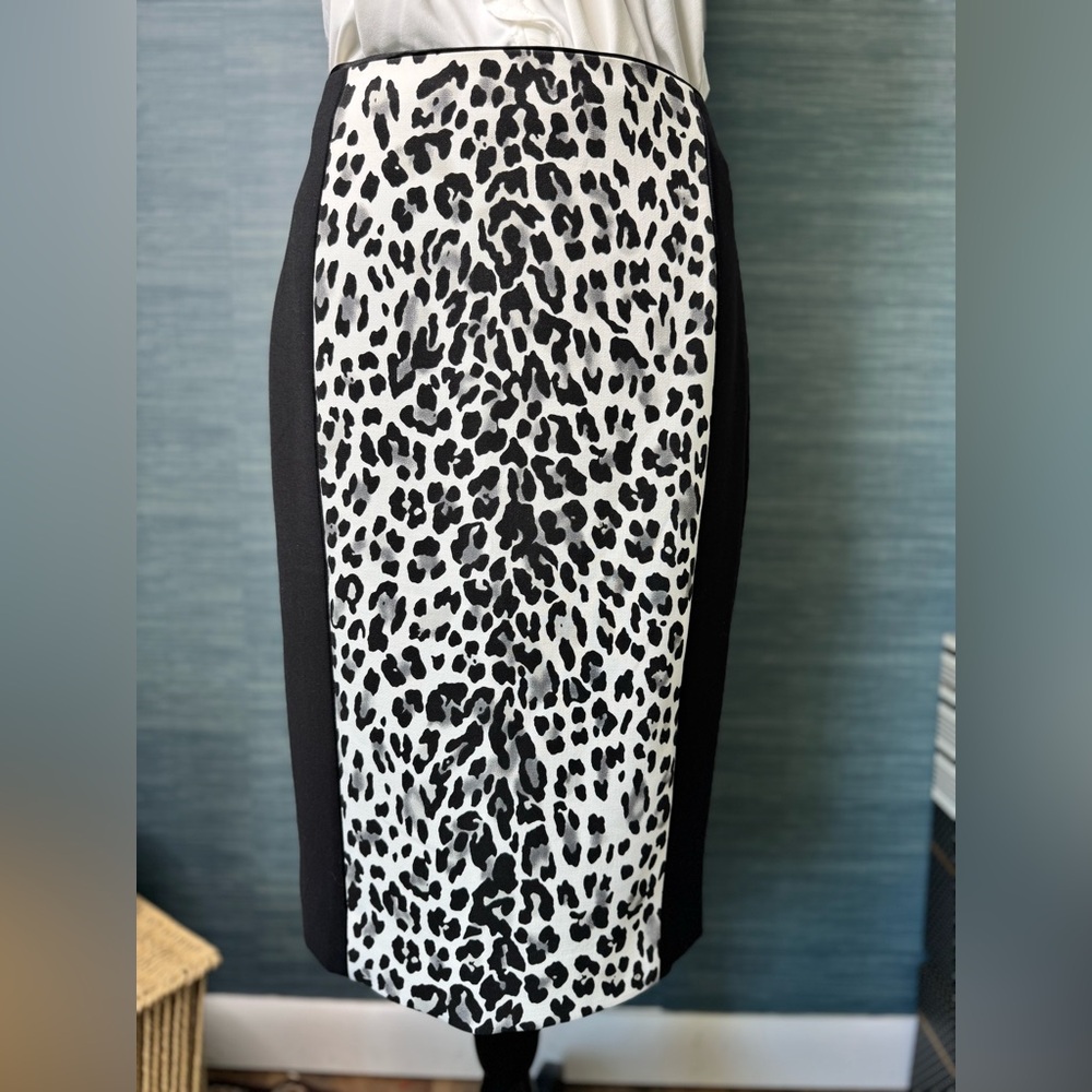 White House Black Market Leopard Print Black and White Pencil Skirt